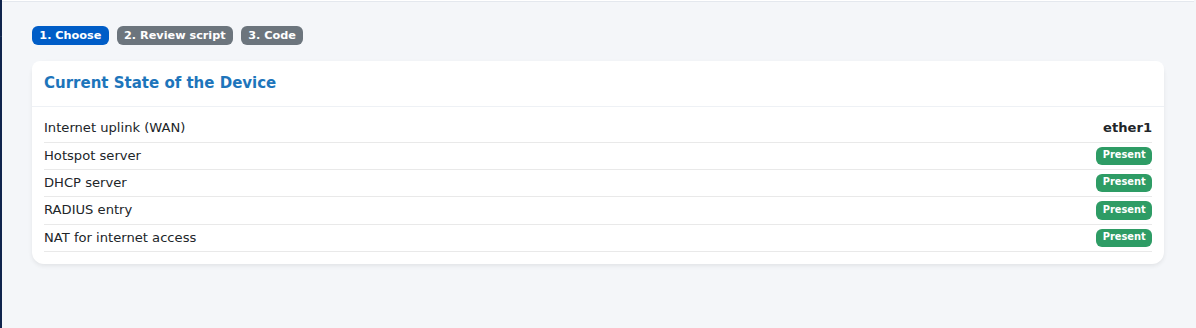 Current State of the Device card and the top of the Setup Wizard card