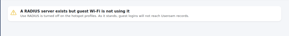 A RADIUS server exists but guest Wi-Fi is not using it warning