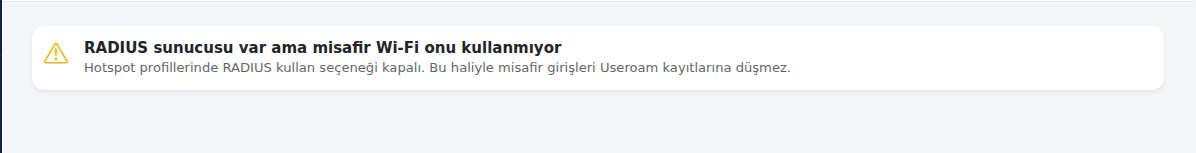 RADIUS sunucusu var ama misafir Wi-Fi onu kullanmıyor uyarısı