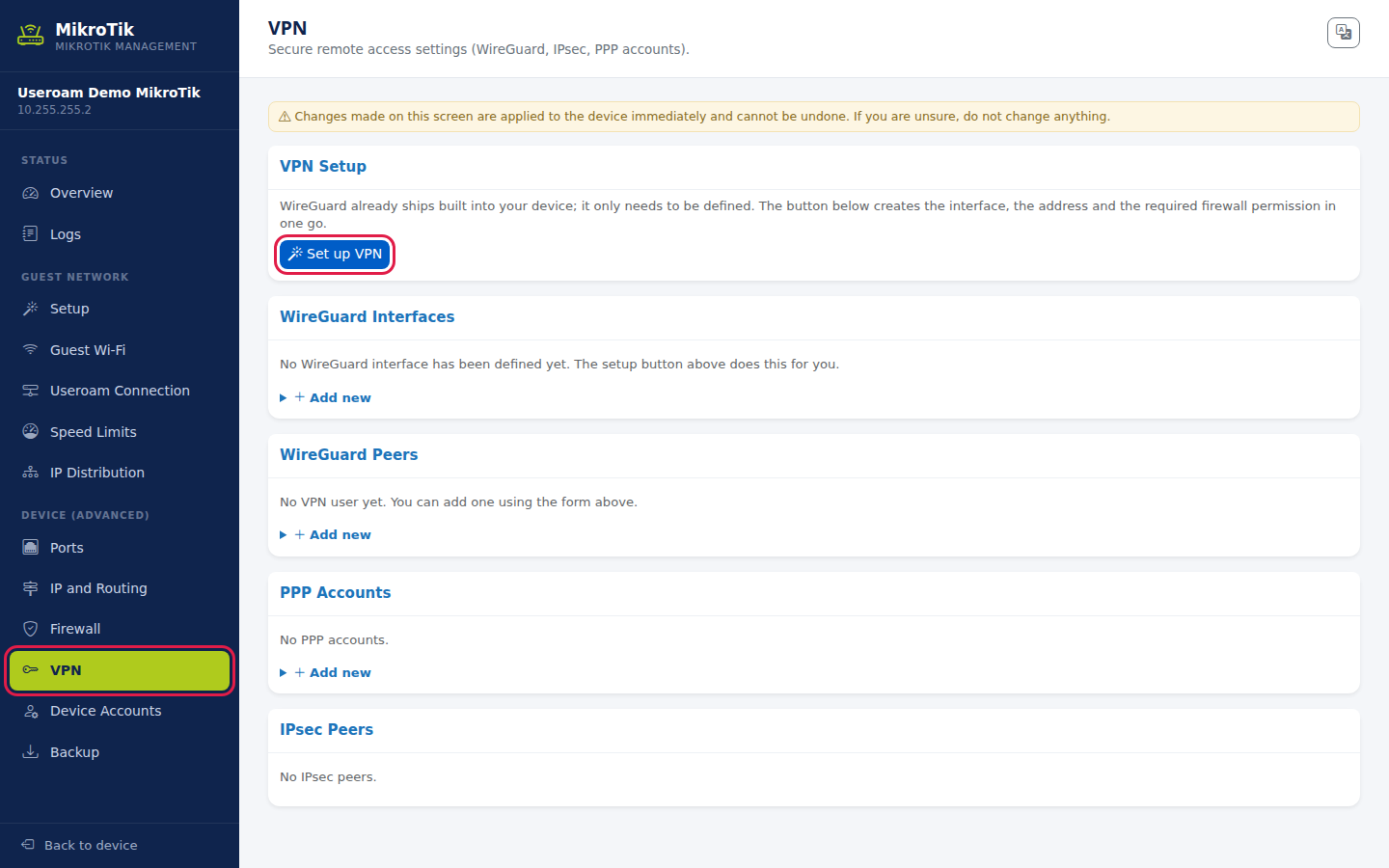 VPN section and the Set up VPN button
