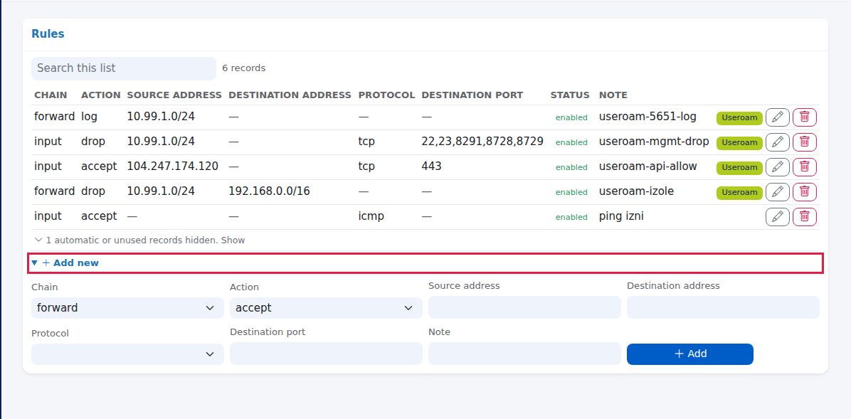 Add new link and the opened add form