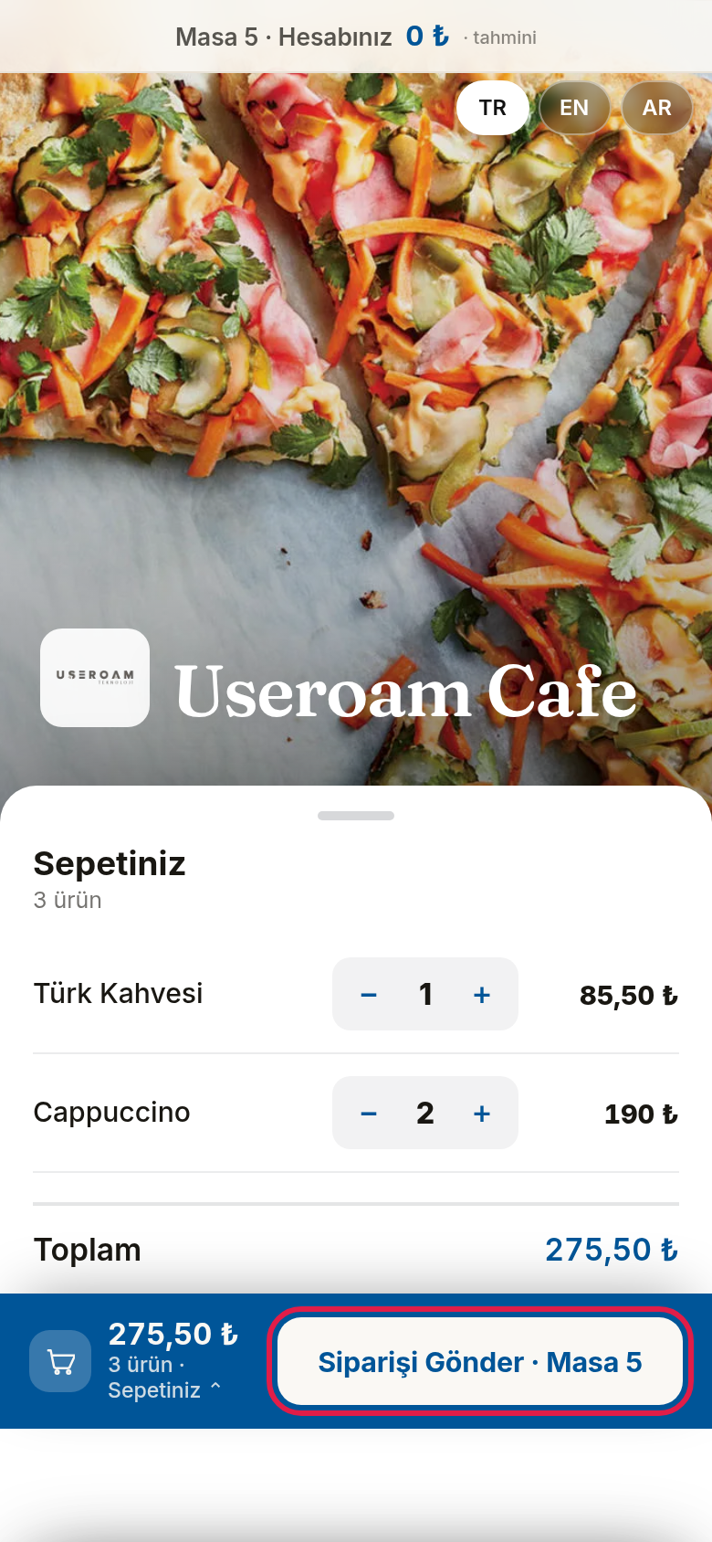 Sepet ve Siparişi Gönder