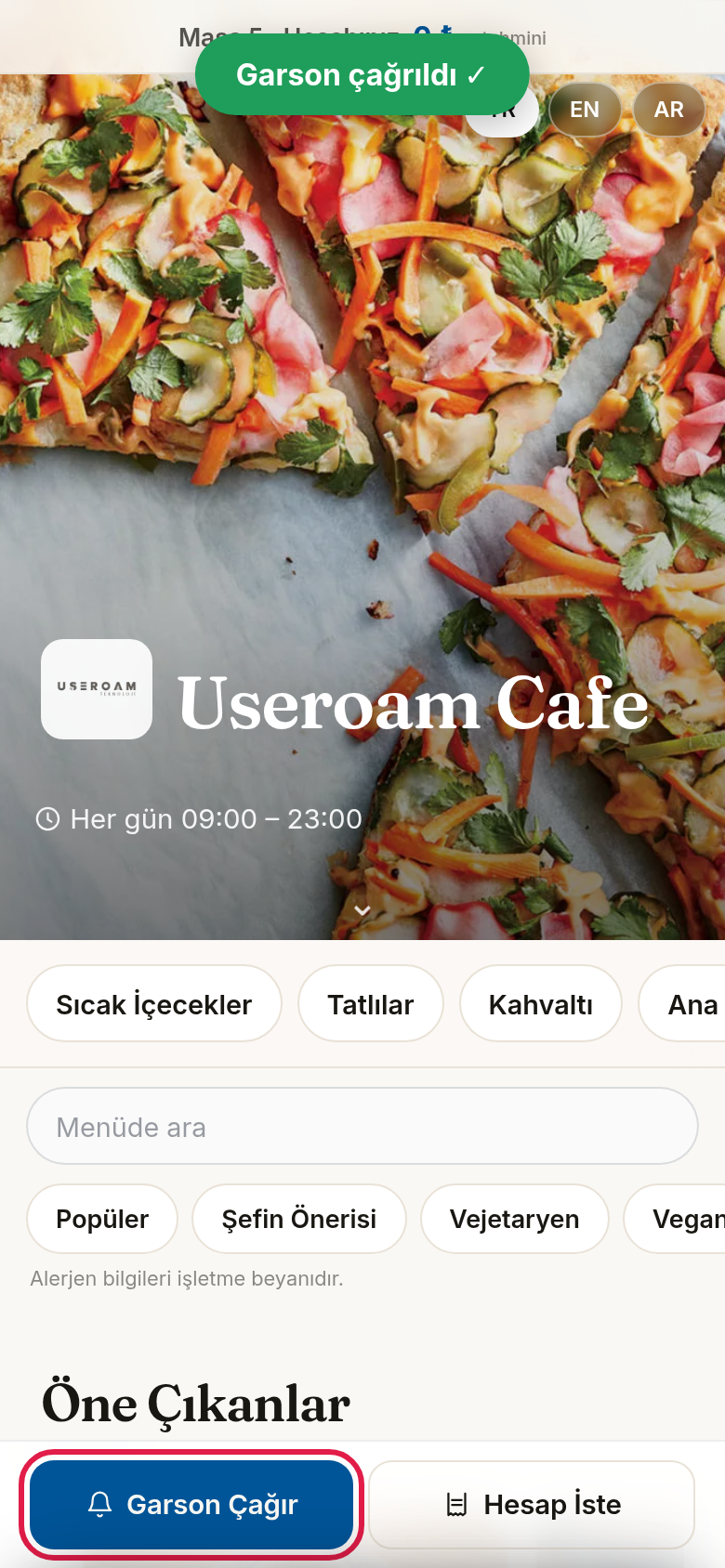 Garson çağrıldı bildirimi