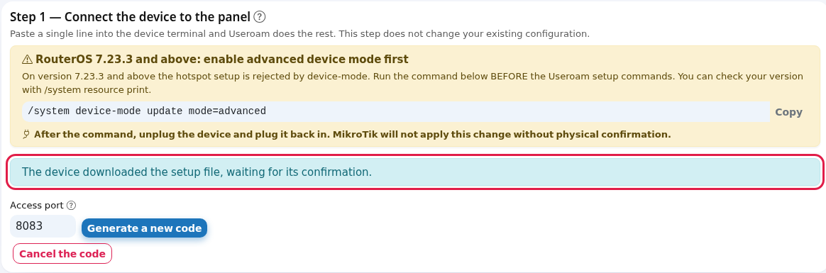 The device downloaded the setup file, waiting for its confirmation