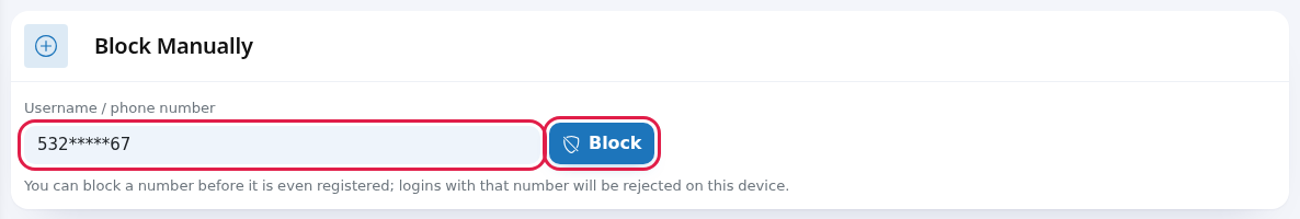 Block Manually card and Block button