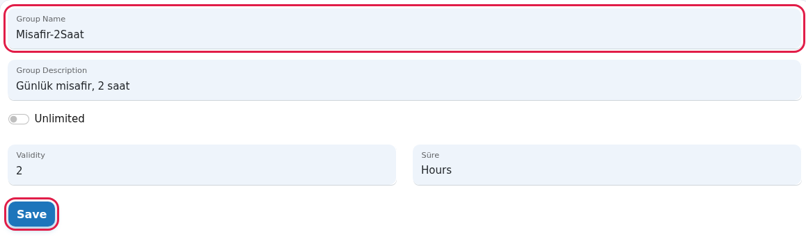 Edit group screen