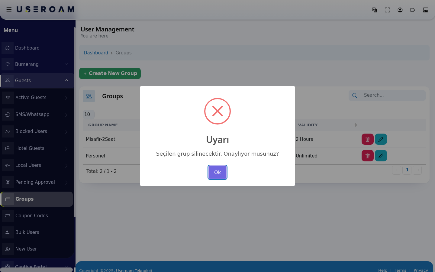 Group delete confirmation window