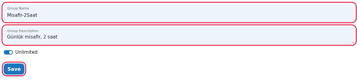 New group form and Save