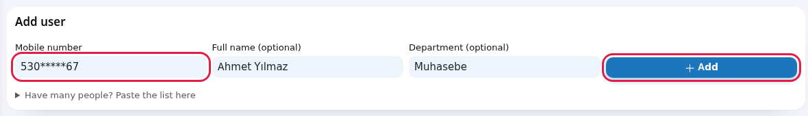 Add user card and Add button