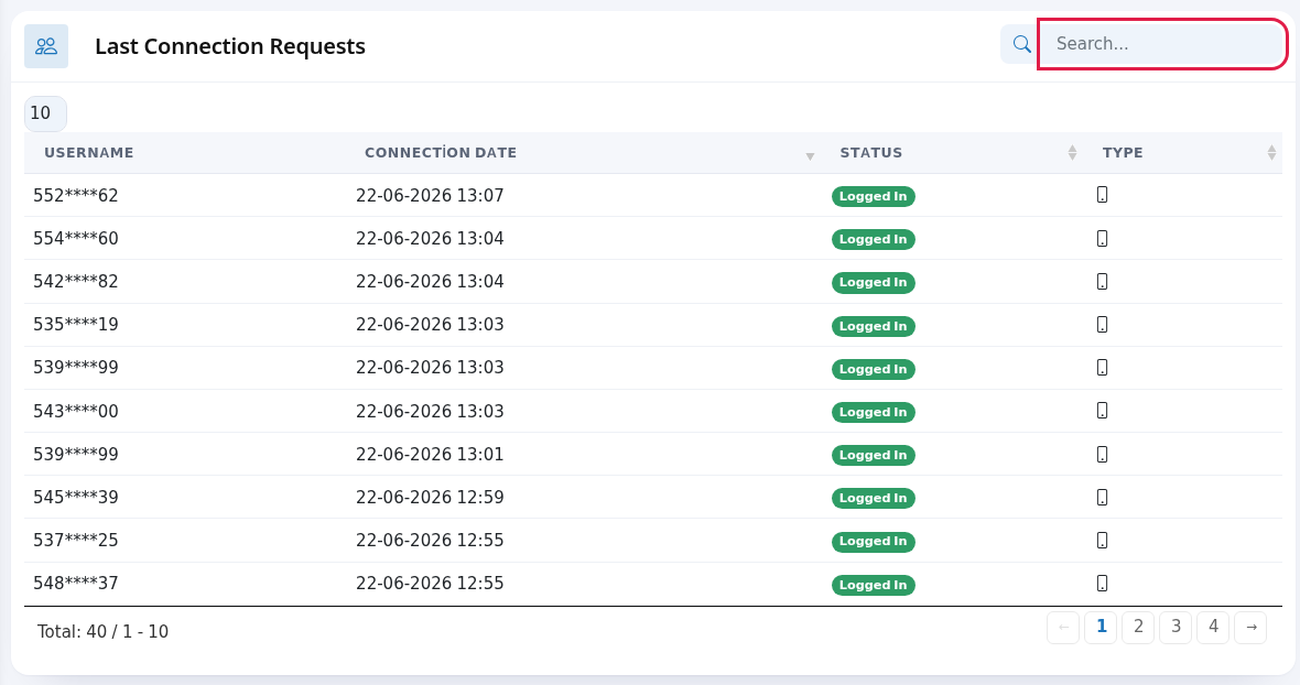 Last Connection Requests list