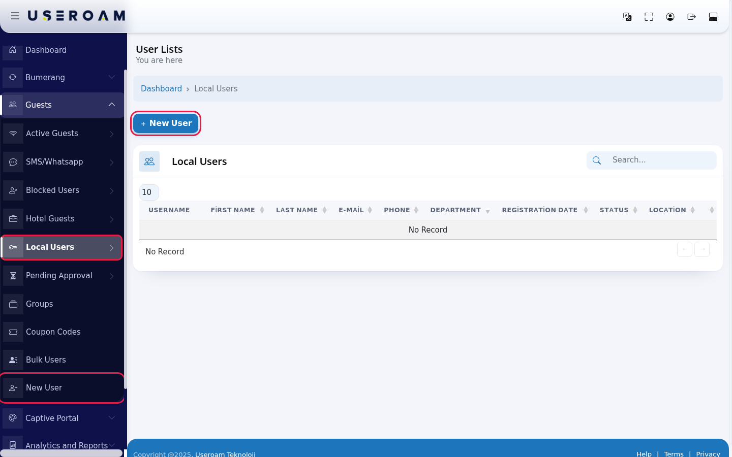 Local Users and New User button