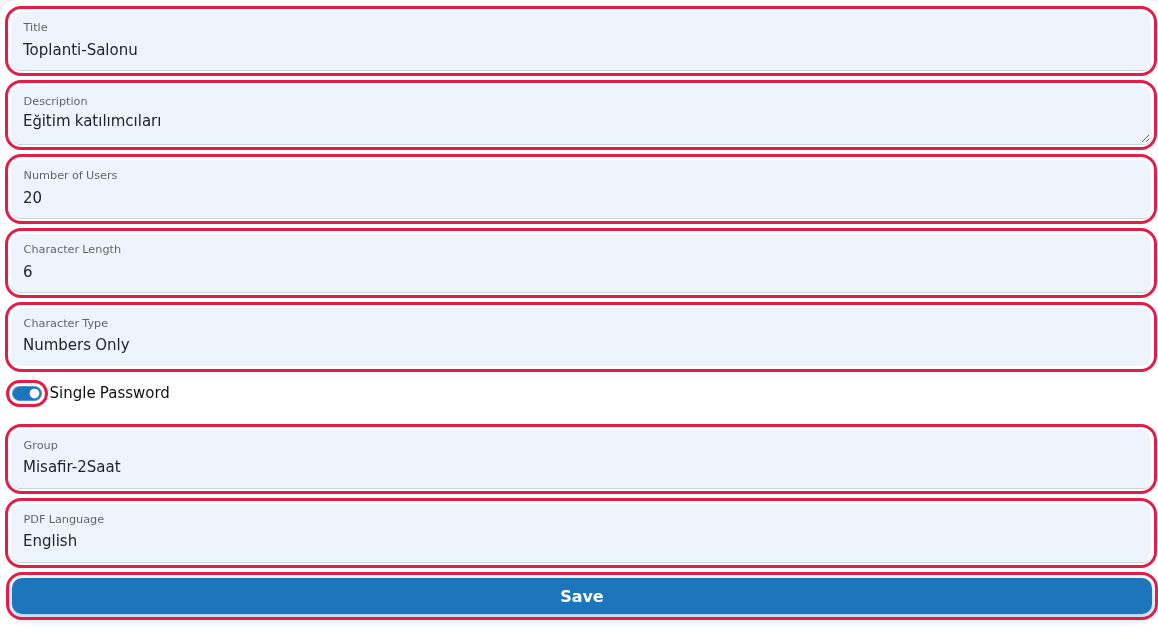 New Bulk Users form