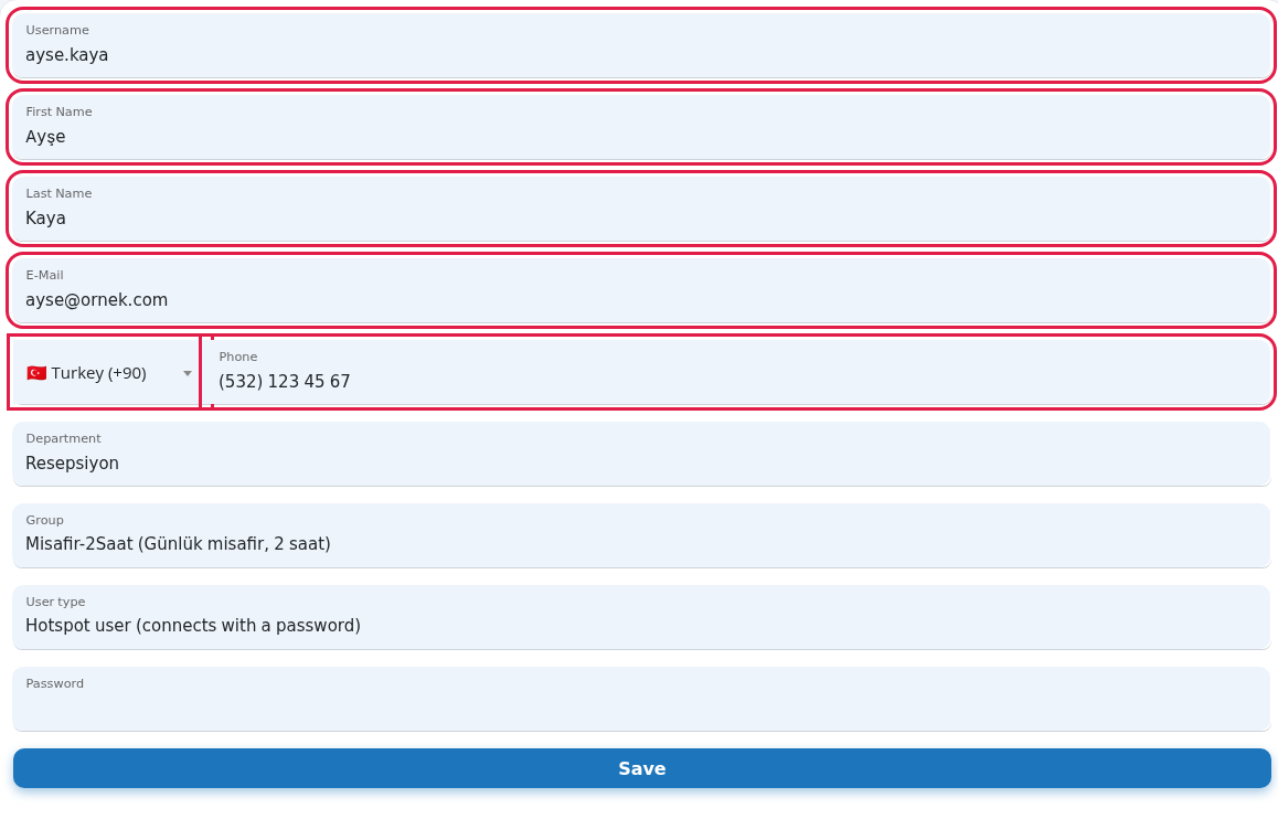User details and phone country