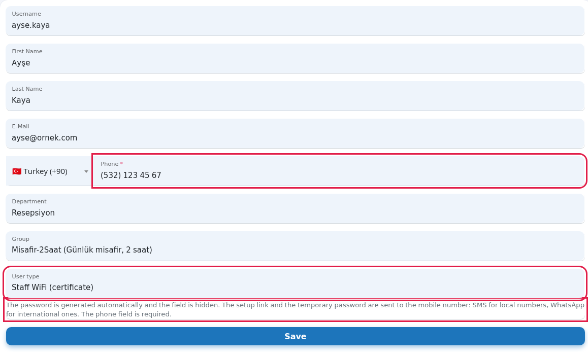 User type selection on the New User screen