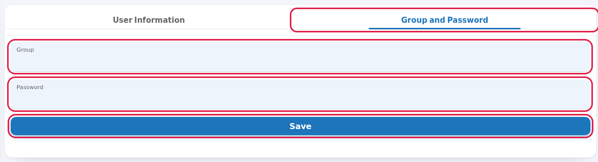 Group and Password tab