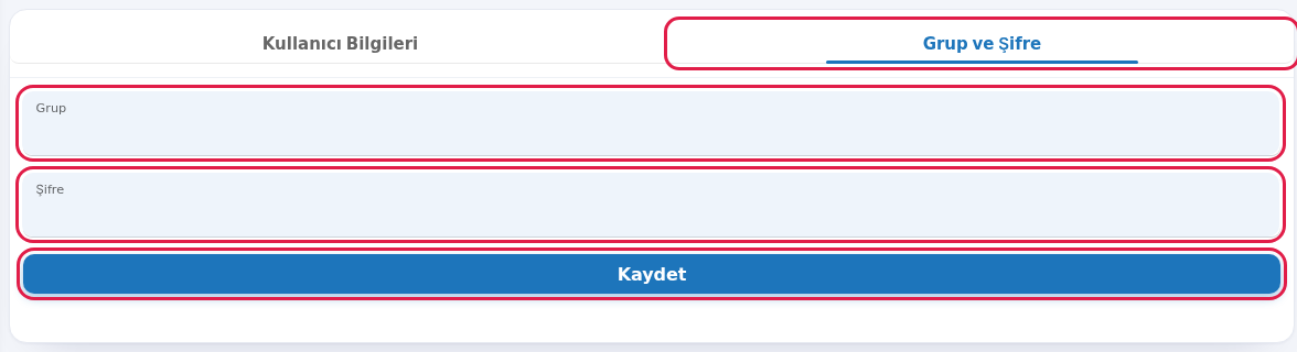 Grup ve Şifre sekmesi