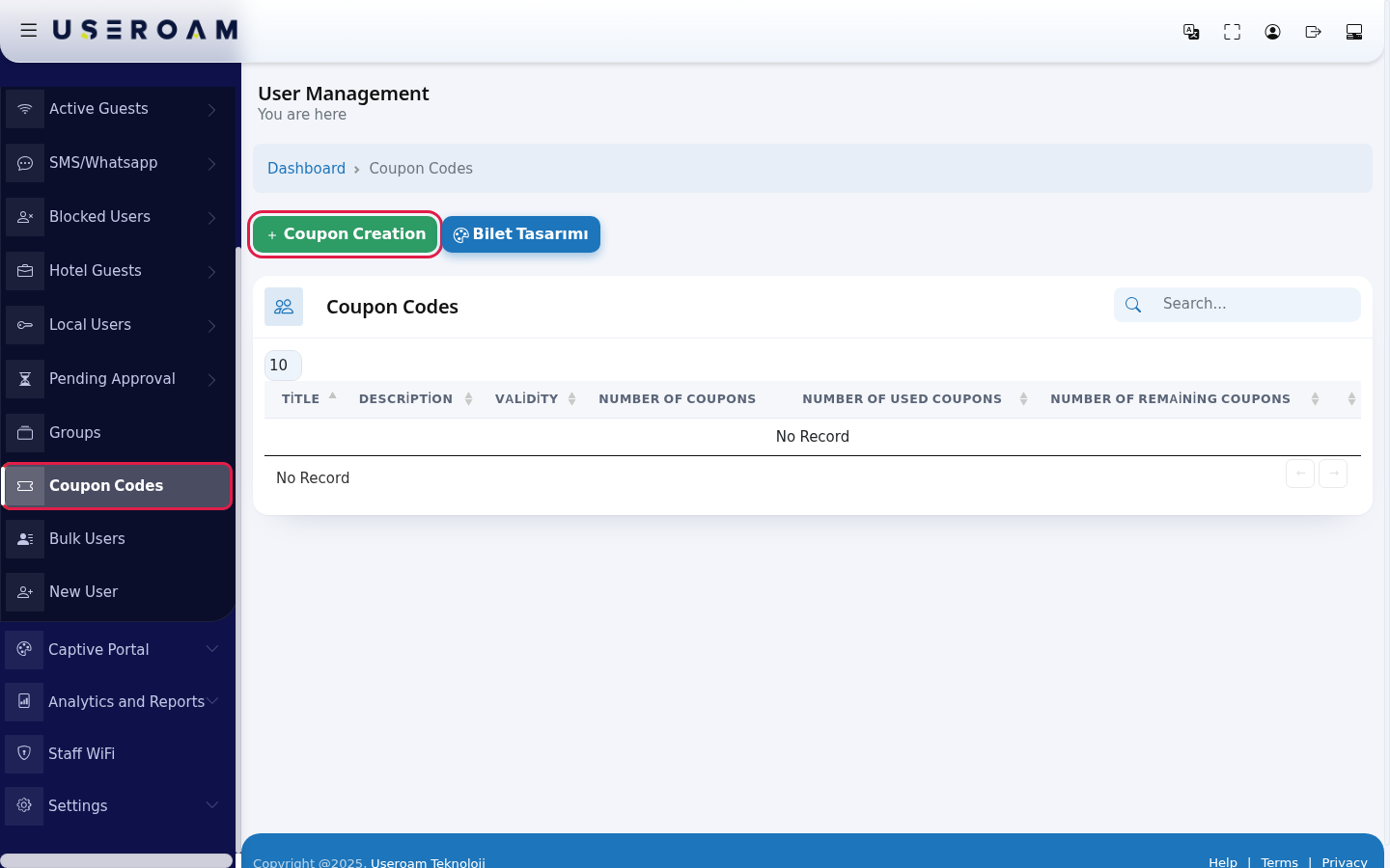 Coupon Codes and Coupon Creation button
