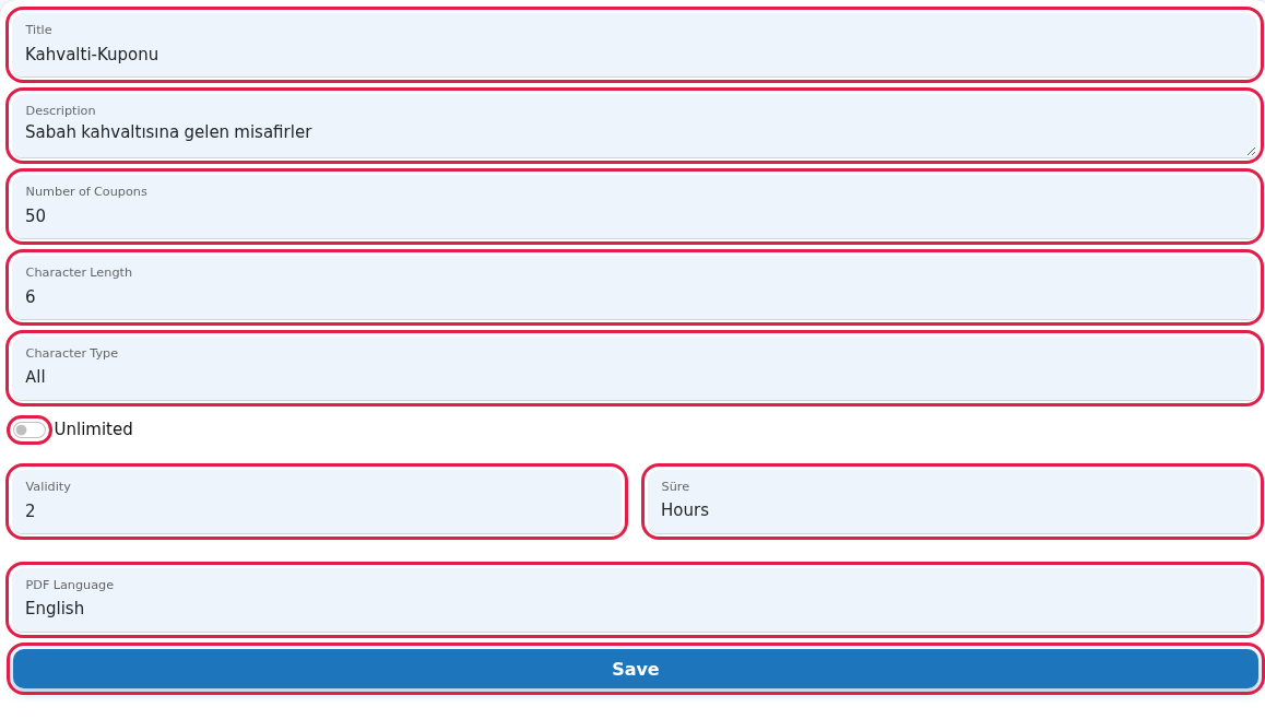 New Coupon form