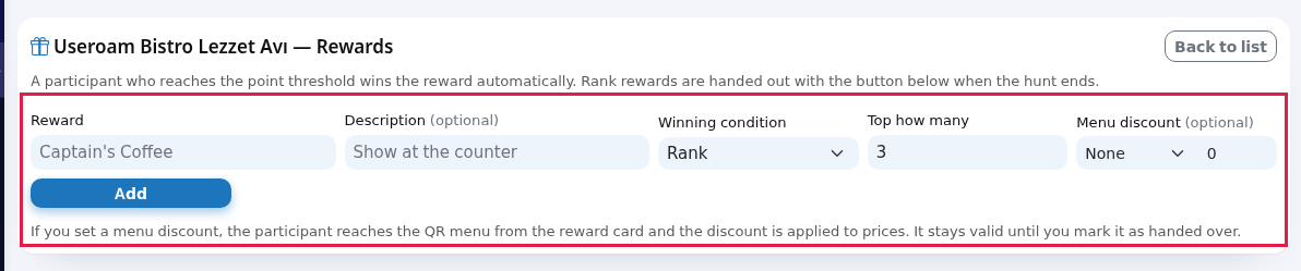 Add reward form