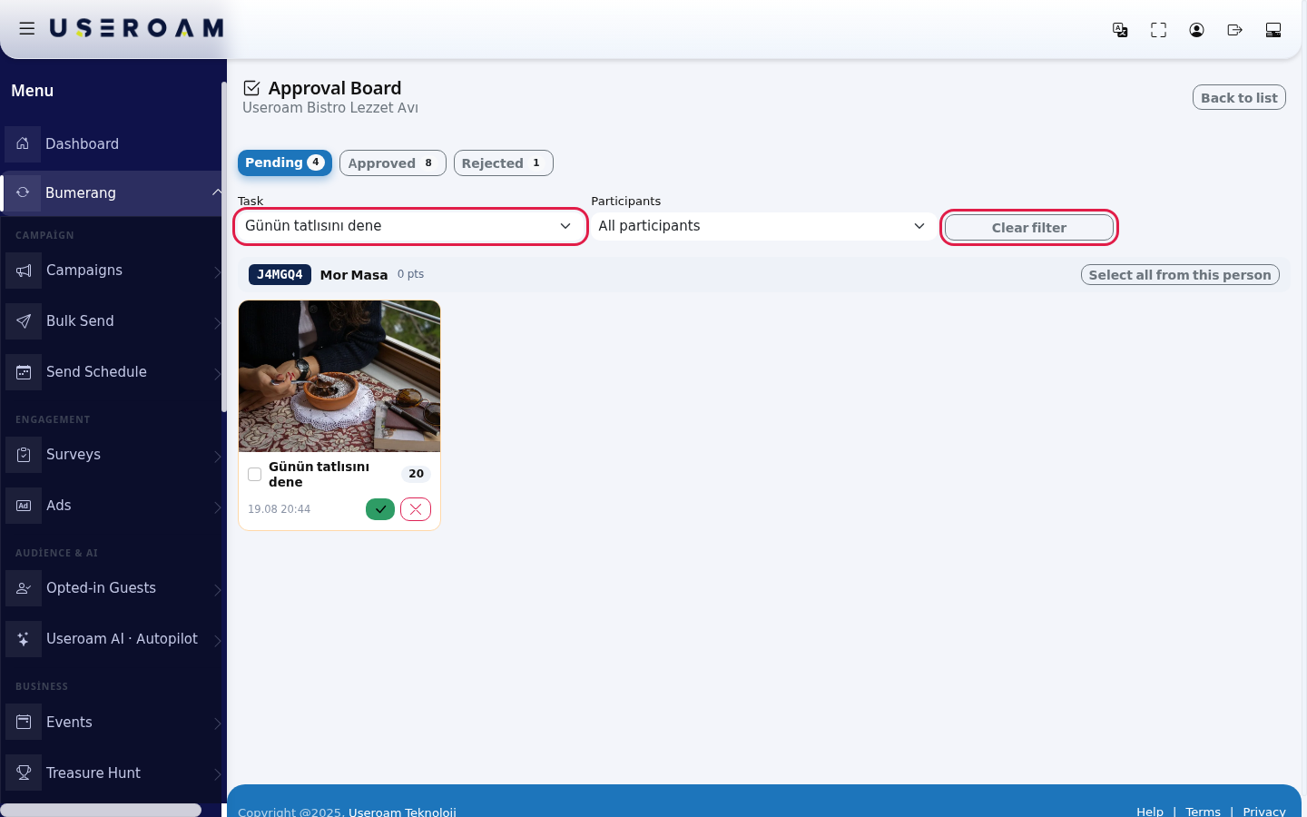 Task filter and Clear filter