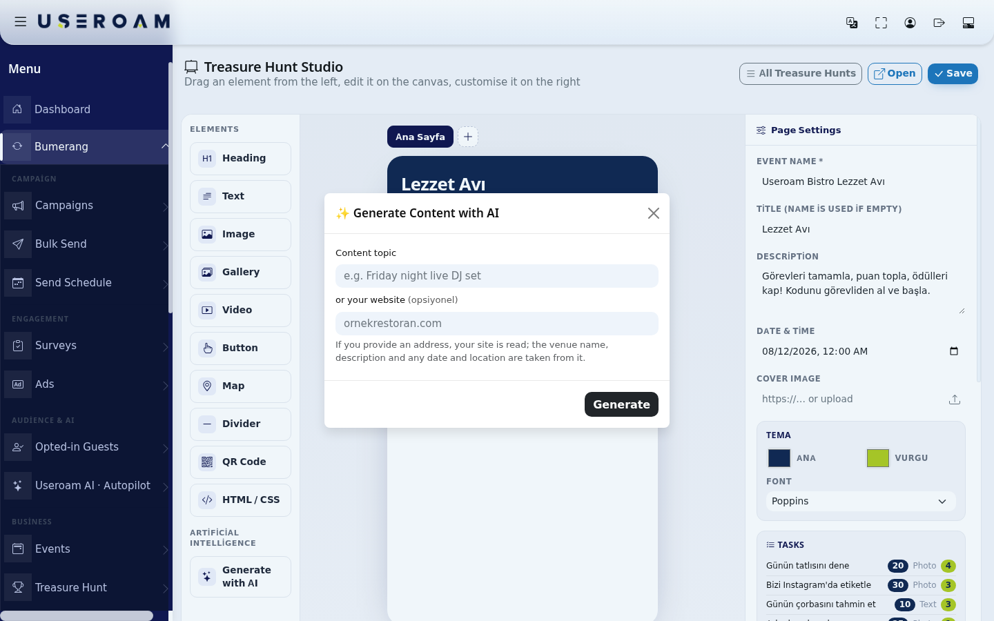 Generate Content with AI dialog