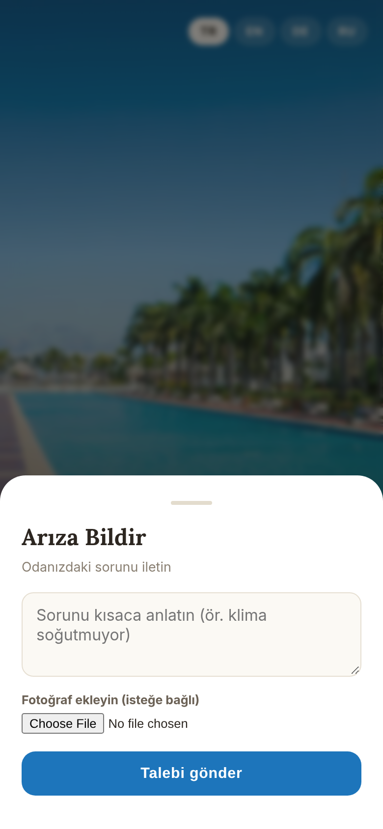 Arıza Bildir penceresi