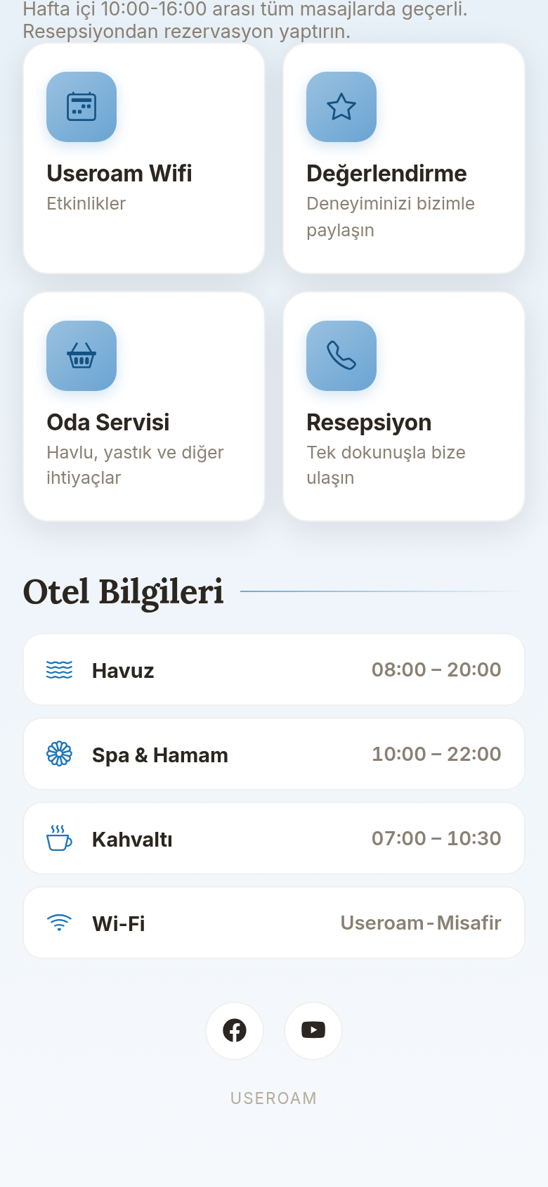 Otel Bilgileri ve diğer kartlar