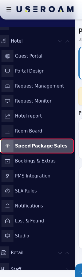 Speed Package Sales in the left menu