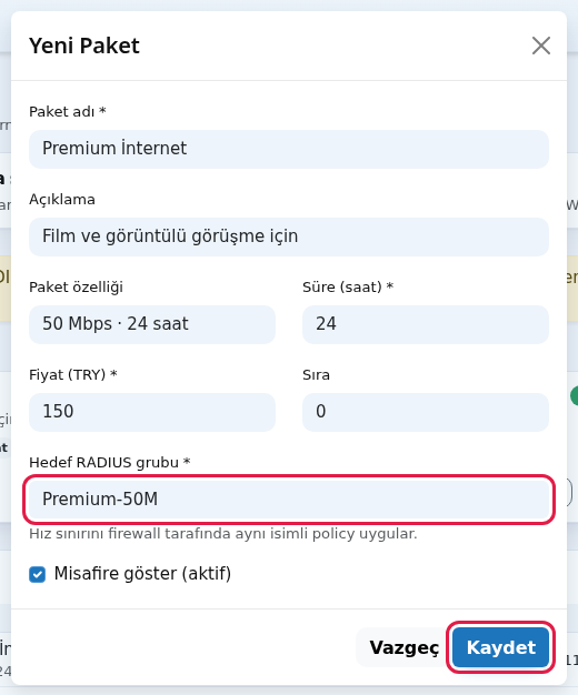 Yeni Paket penceresi