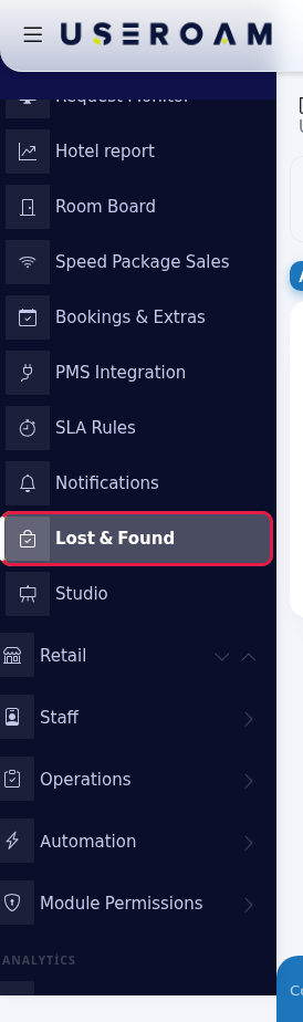Lost & Found in the left menu