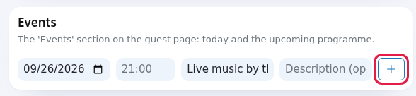 Events card and plus button