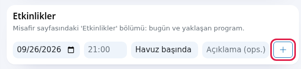 Etkinlikler kartı ve artı düğmesi