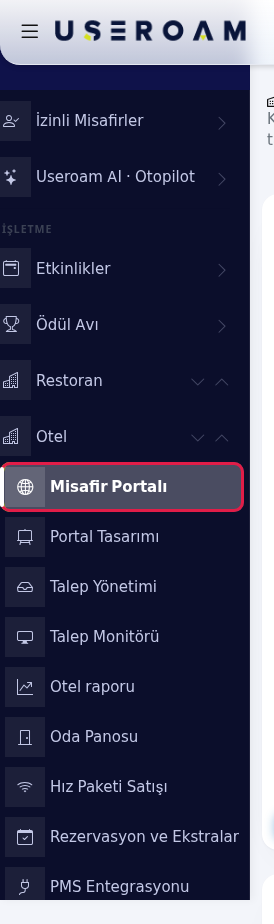 Sol menüde Misafir Portalı