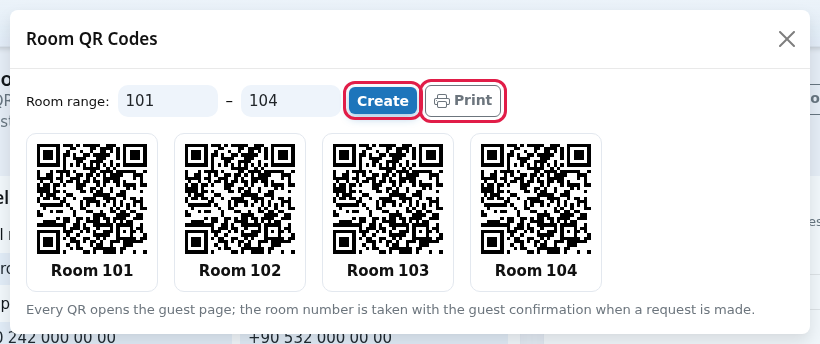Room QR Codes window