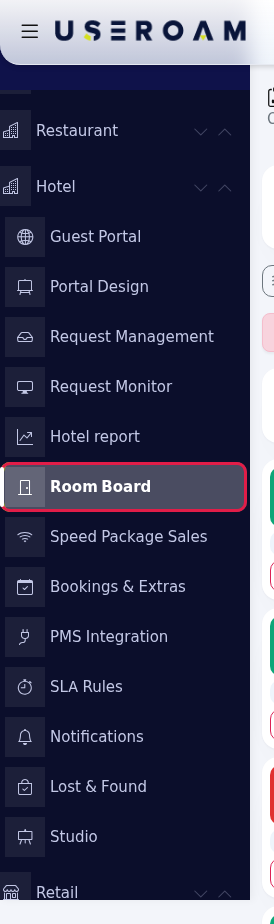 Room Board in the left menu