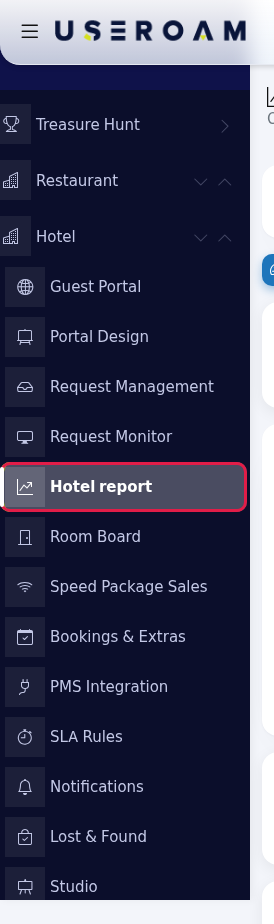 Hotel report in the left menu