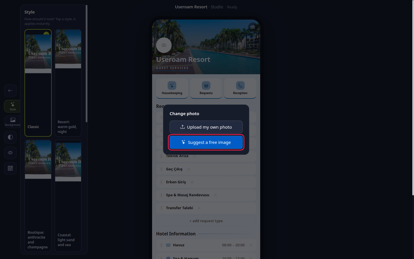 Change photo window and Suggest a free image