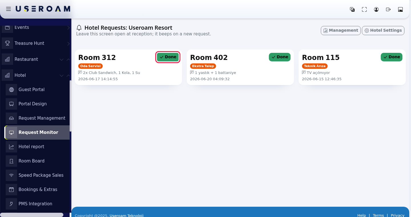 Request monitor cards and the Done button