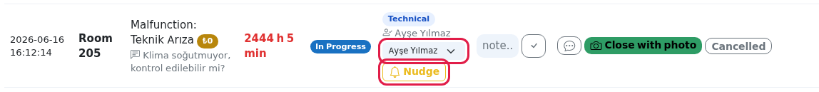 Staff selected in the assignment list and the Nudge button