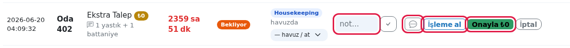 İşleme al, Onayla, mesaj ve personel notu