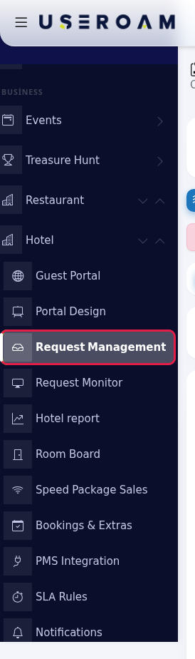 Request Management under Hotel in the left menu