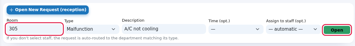 Open New Request form