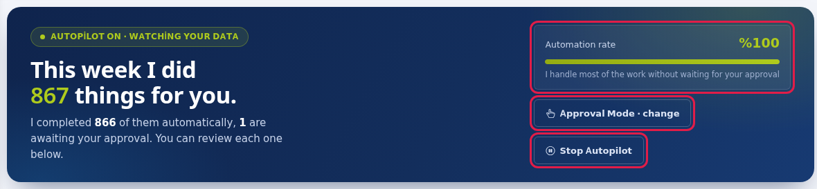 Automation rate, mode and stop buttons