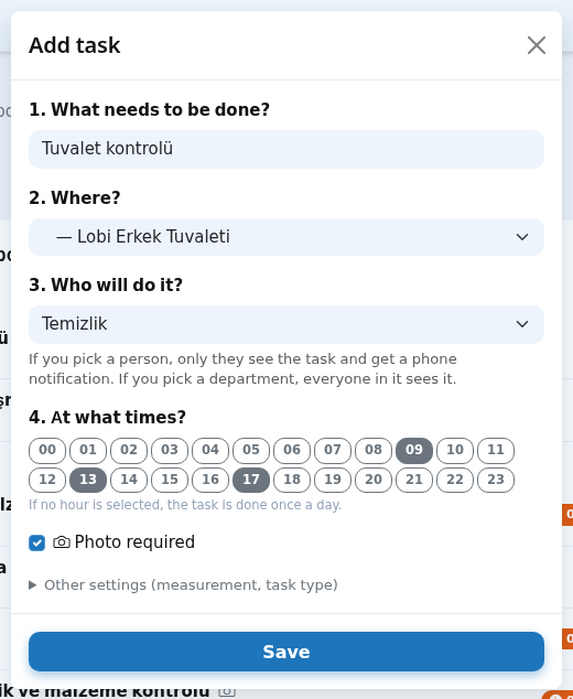 Add task window filled in