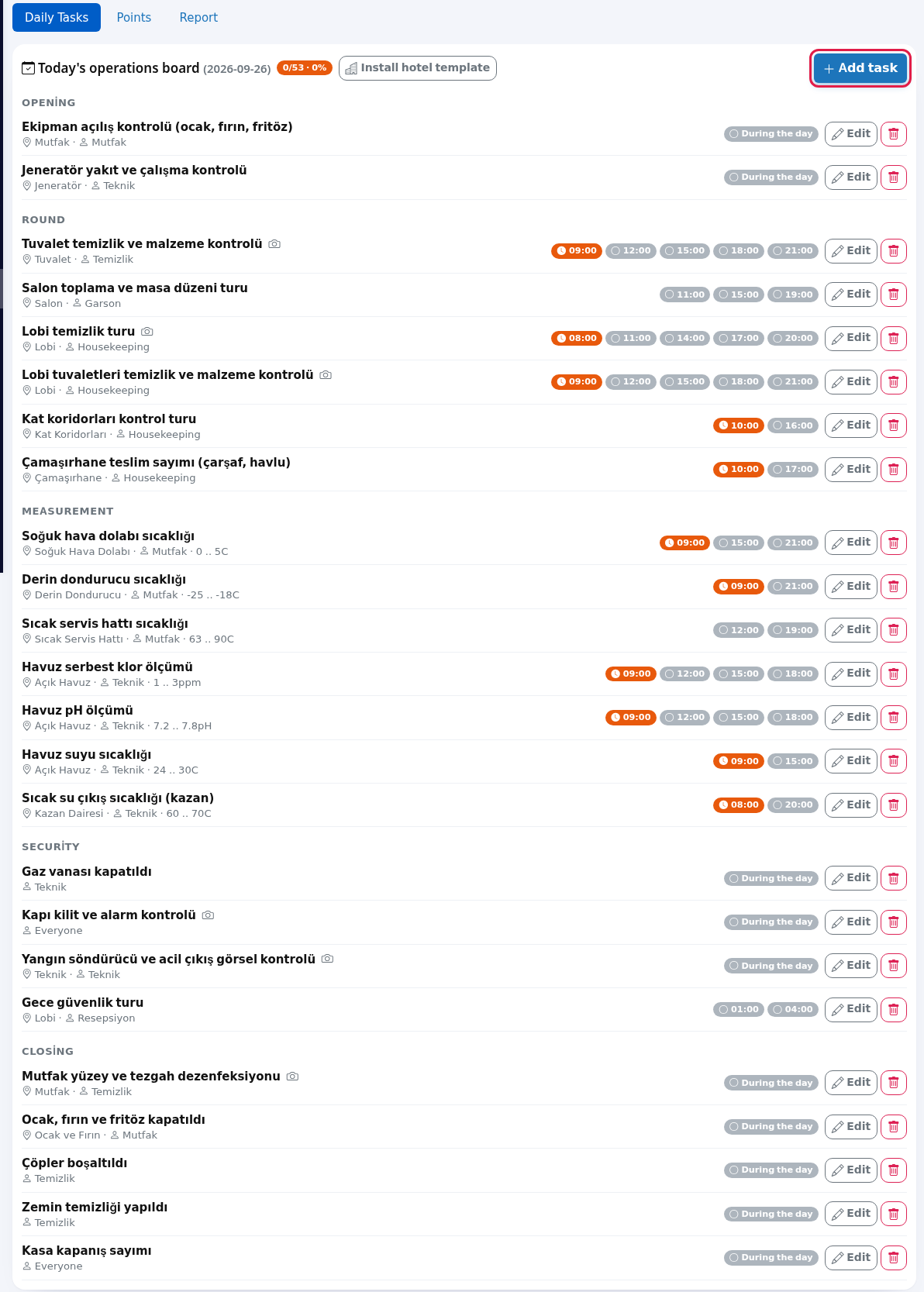 Daily Tasks board and Add task button
