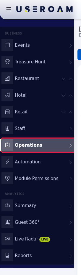Operations in the left menu