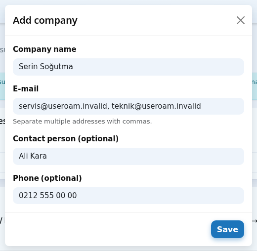 Add company window