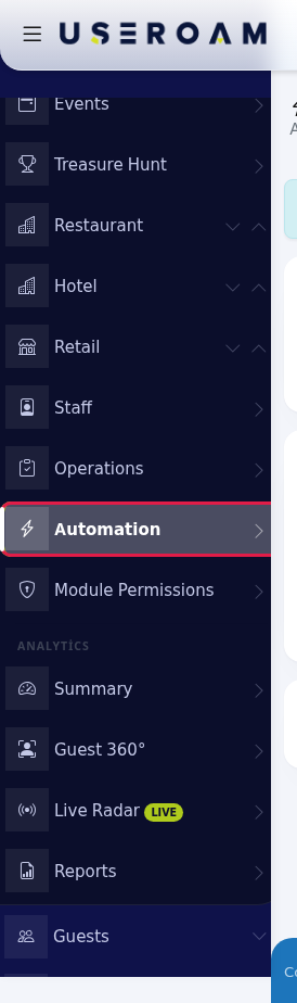 Automation in the left menu