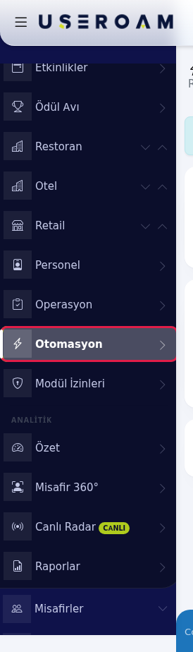 Sol menüde Otomasyon