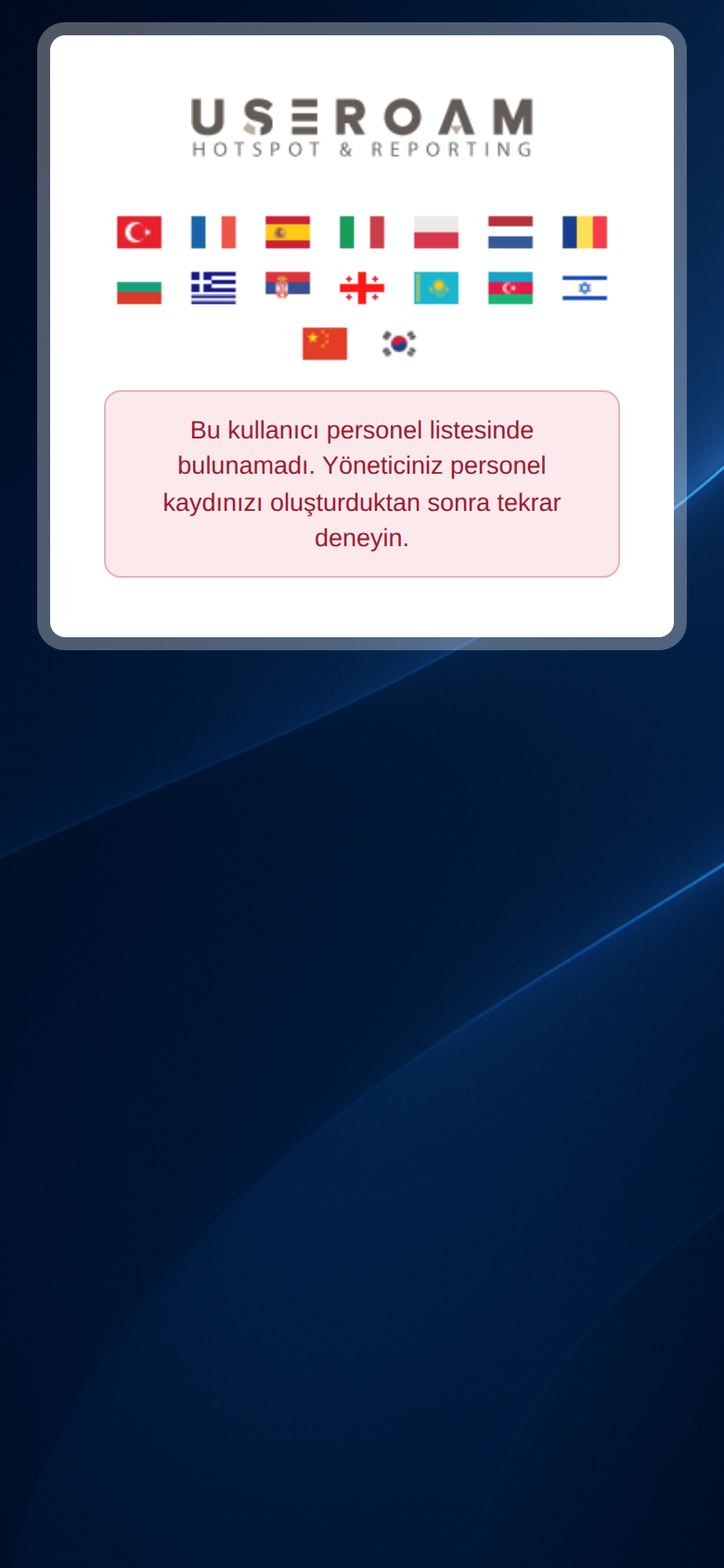 Kullanıcı personel listesinde bulunamadı
